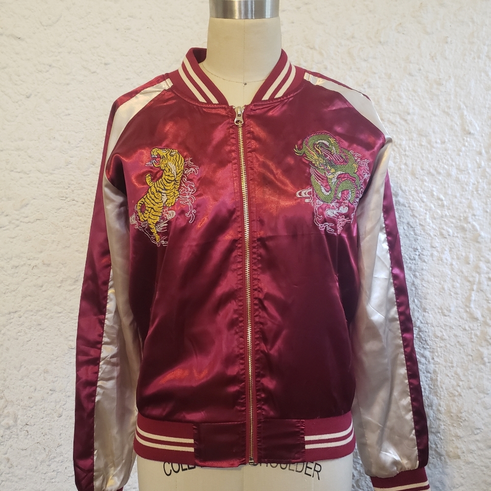 Burgundy Vintage style satin track suit jacket